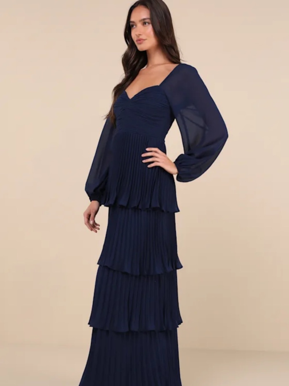 Lulus Impactful Elegance Navy Blue Tiered Balloon Sleeve Maxi Dress - Picture 2 of 12